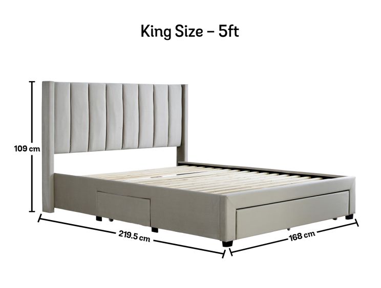 Elegance Champagne Upholstered King Size Drawer Bed Frame Only