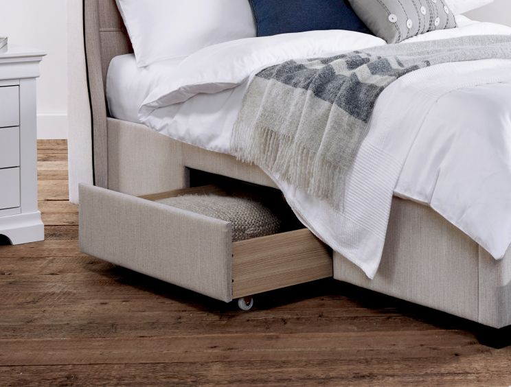 Elise Stone Winged Upholstered Drawer Storage Bed Frame - Double