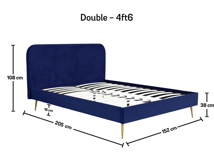 Elona Navy Blue Velvet Upholstered Double Bed Frame Only