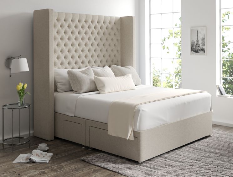 Emma Classic 4Drw Continental King Size Trebla Flax Headboard & Base