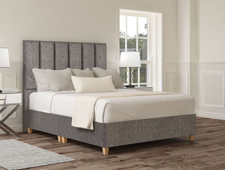 Empire Heritage Steel Upholstered Super King Size Floor Standing Headboard and Shallow Base On Legs