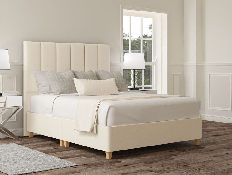 Empire Teddy Cream Upholstered Single Floor Standing Headboard and Shallow Base On Legs