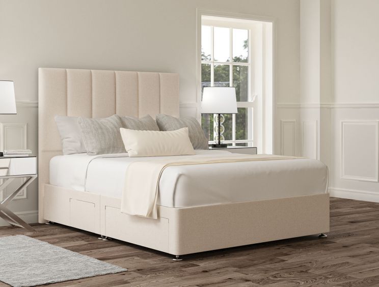 Empire Carina Parchment Upholstered Compact Double Headboard and Continental 2+2 Drawer Base