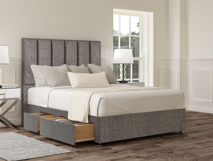 Empire Heritage Steel Upholstered Double Headboard and Continental 2+2 Drawer Base