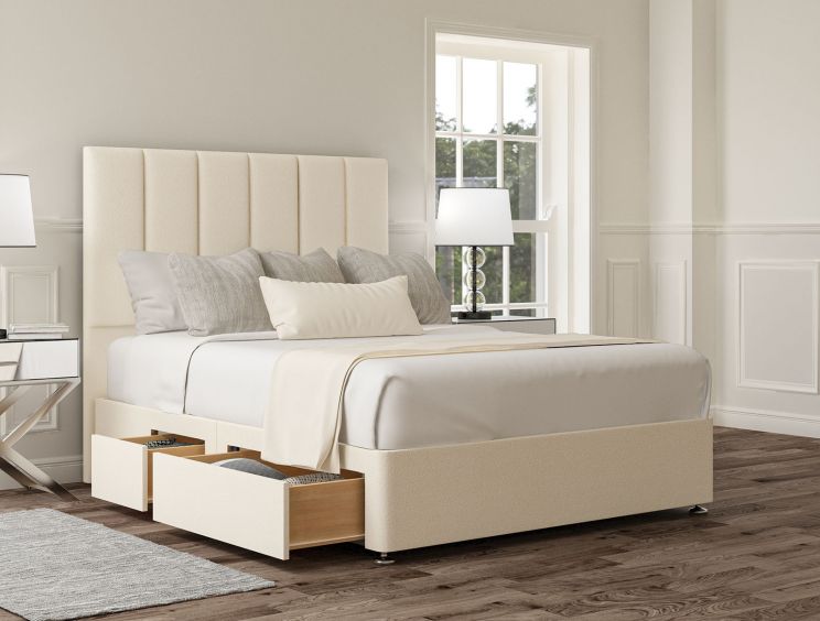 Empire Teddy Cream Upholstered Compact Double Headboard and Continental 2+2 Drawer Base