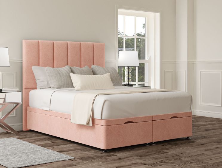 Empire Arlington Candyfloss Upholstered Compact Double Headboard and End Lift Ottoman Base