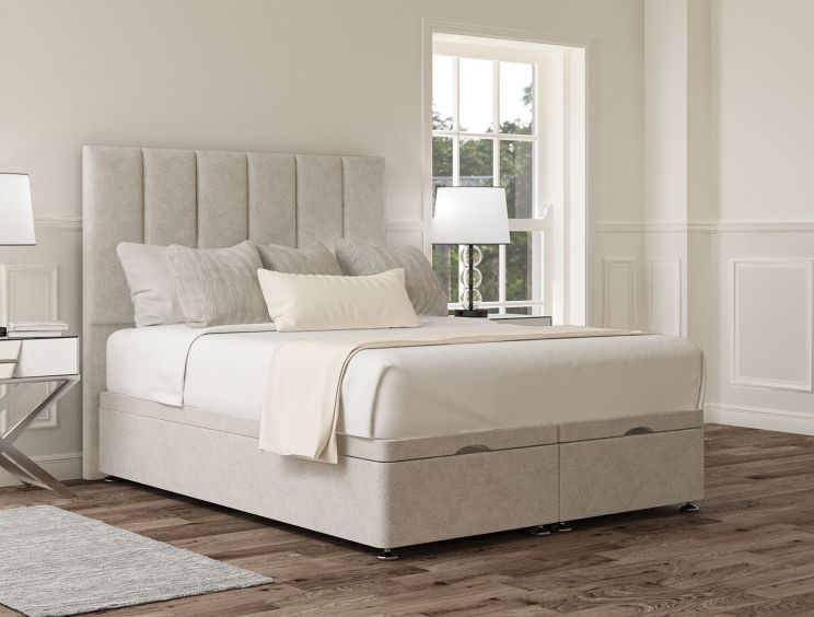 Empire Arlington Ice Upholstered Compact Double Headboard and End Lift Ottoman Base