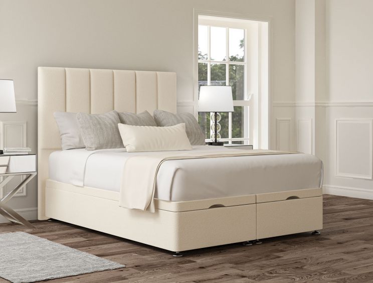 Empire Teddy Cream Upholstered Compact Double Headboard and End Lift Ottoman Base