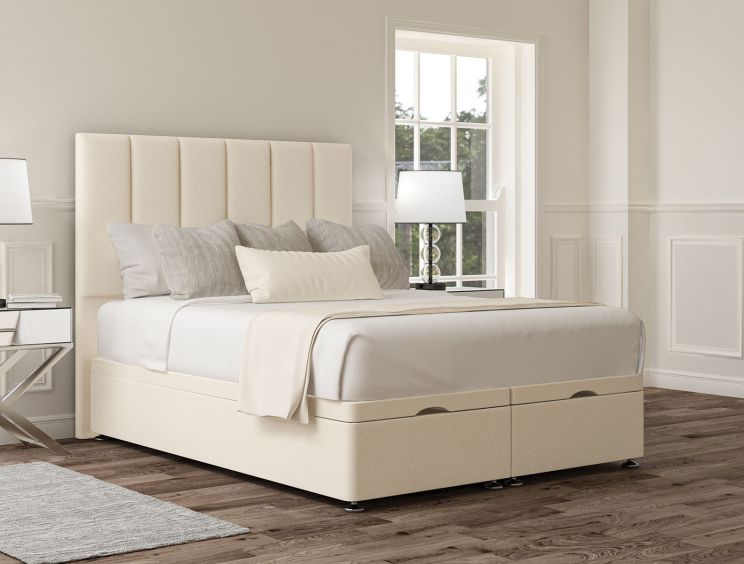 Empire Teddy Cream Upholstered Super King Size Headboard and End Lift Ottoman Base