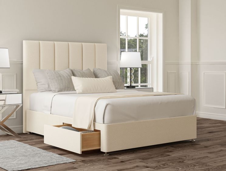 Empire Teddy Cream Upholstered Compact Double Headboard and 2 Drawer Base