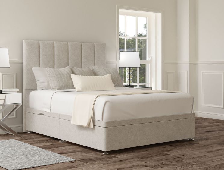 Empire Arlington Ice Upholstered Compact Double Headboard and Side Lift Ottoman Base