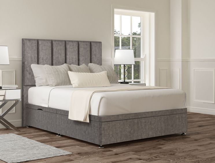 Empire Heritage Steel Upholstered Single Headboard and Side Lift Ottoman Base