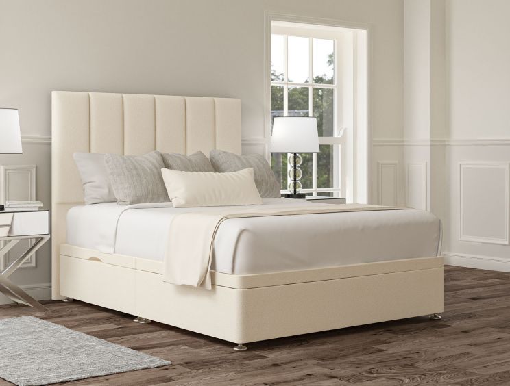 Empire Teddy Cream Upholstered Compact Double Headboard and Side Lift Ottoman Base