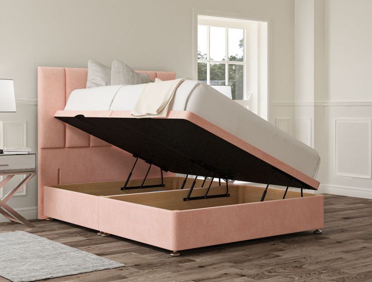 Empire Arlington Candyfloss Upholstered Compact Double Headboard and Side Lift Ottoman Base