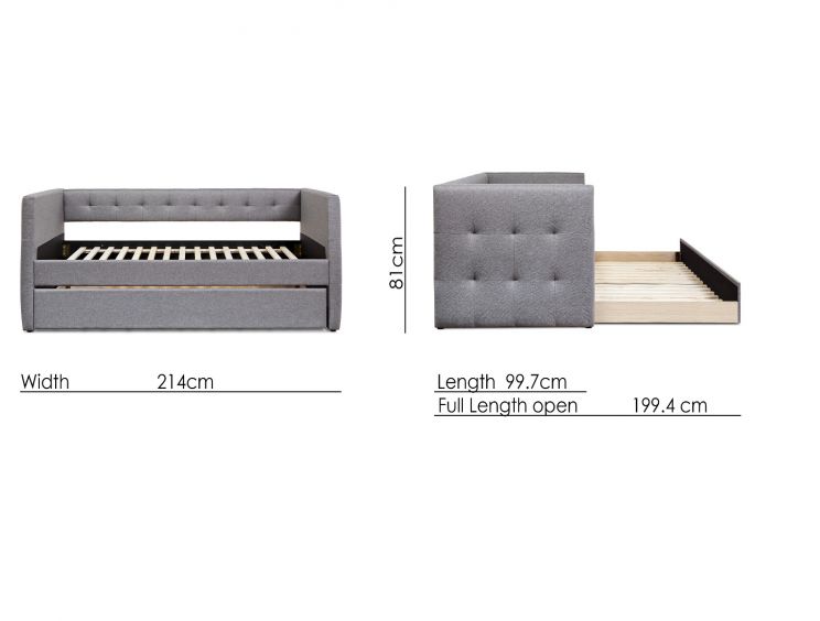 Esprit Fossil Grey Upholstered Day Bed Frame