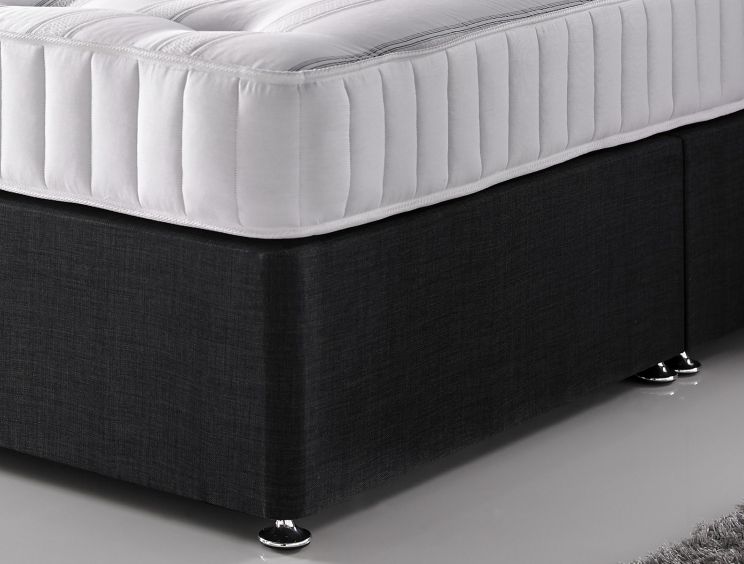 Essentials 1000 Upholstered Divan Bed Base and Mattress - Single Base and Mattress Only - Linoso Charcoal - Non Storage