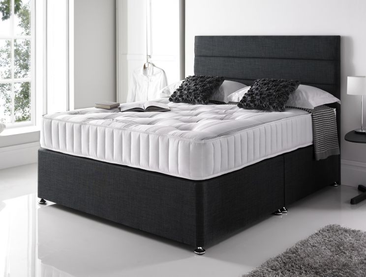 Essentials 1000 Upholstered Divan Bed Base and Mattress - Single Base and Mattress Only - Linoso Slate - Non Storage