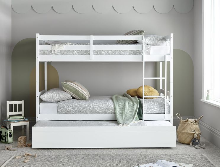 Essentials White Single Wooden Bunk Bed Frame With Trundle time4sleep