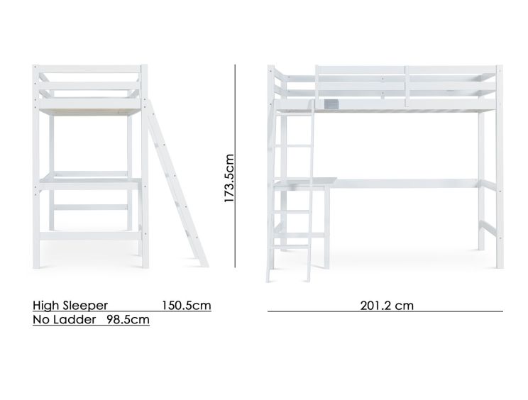 Essentials White Wooden Single High Sleeper Bed Frame