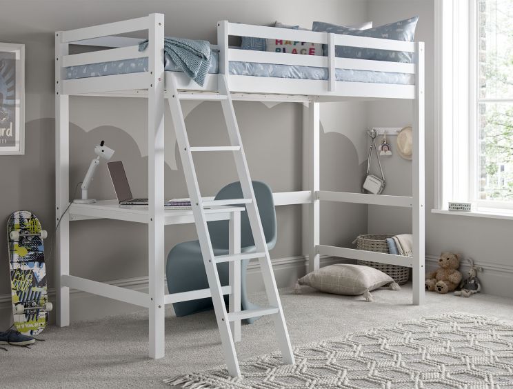 Essentials White Wooden Single High Sleeper Bed Frame