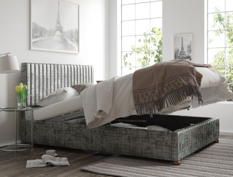 Naples Ottoman Distressed Velvet Platinum Compact Double Bed Frame Only