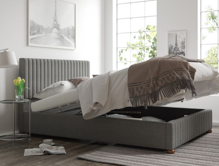 Naples Ottoman Eire Linen Grey Double Bed Frame Only