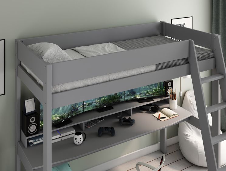 Estella Grey High Sleeper Bed Frame With Gaming Desk