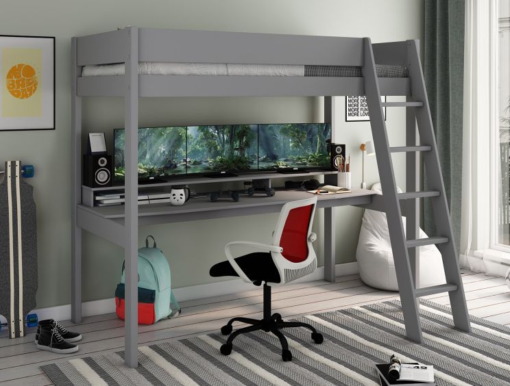 Estella Grey High Sleeper Bed Frame With Gaming Desk