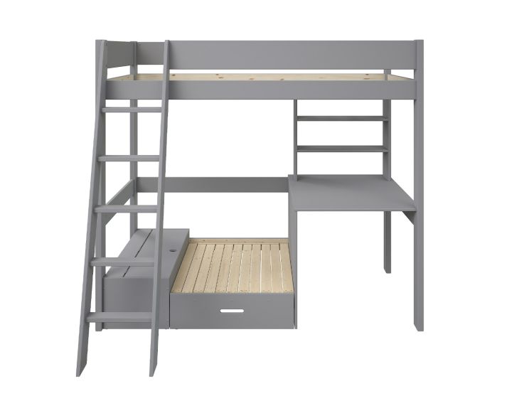 Estella Grey High Sleeper Bed Frame With Desk & Black Futon