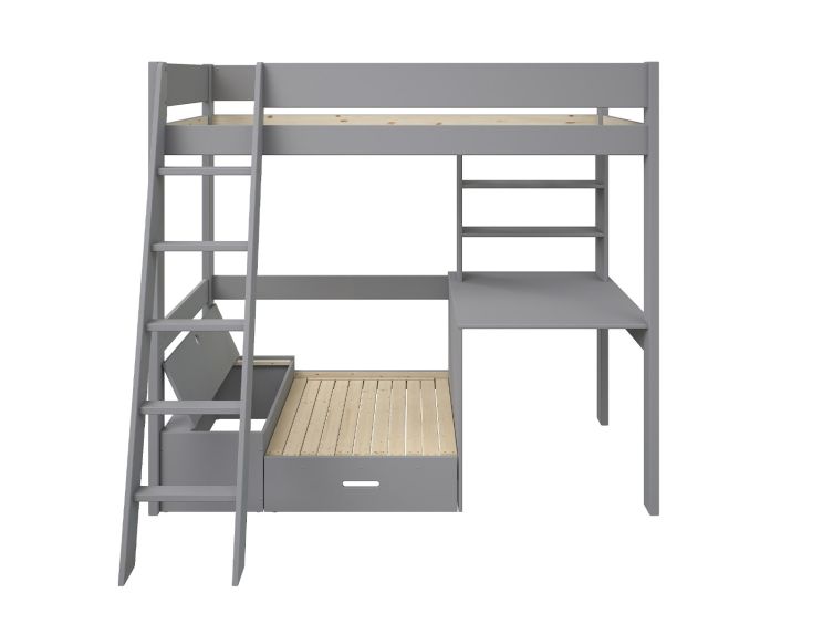 Estella Grey High Sleeper Bed Frame With Desk & Black Futon