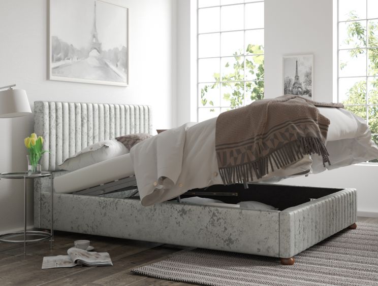Naples Ottoman Silver Mirrazi Velvet Compact Double Bed Frame Only