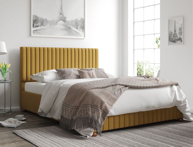 Naples Ottoman Plush Velvet Ochre Single Bed Frame Only