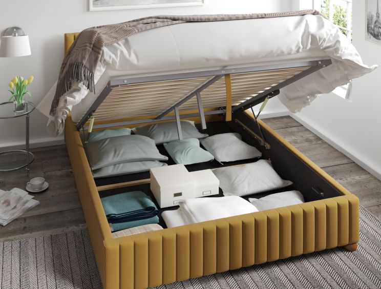 Naples Ottoman Plush Velvet Ochre Single Bed Frame Only