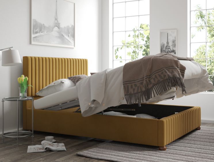 Naples Ottoman Plush Velvet Ochre Single Bed Frame Only