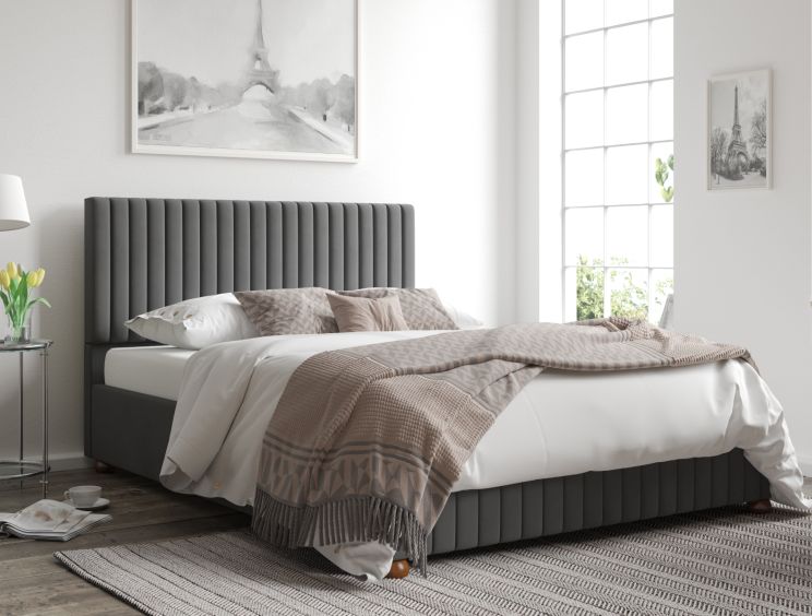 Naples Ottoman Plush Velvet Steel Single Bed Frame Only