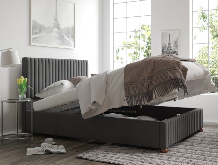 Naples Ottoman Plush Velvet Steel Single Bed Frame Only