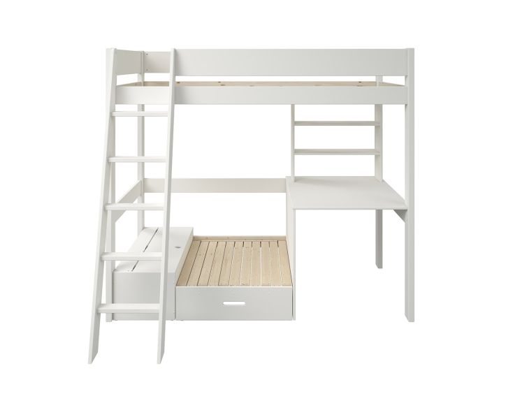 Estella White High Sleeper Bed Frame With Desk & Grey Futon