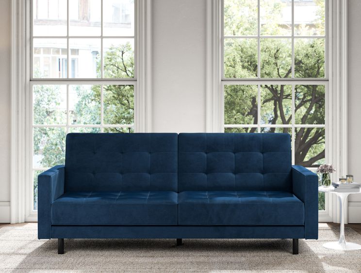 Blue velvet top pull out couch