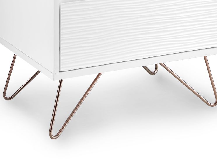 Fusion 2 Drawer Bedside White With Pink Copper Feet