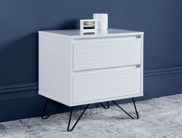 Fusion 2 Drawer Bedside White With Black Feet