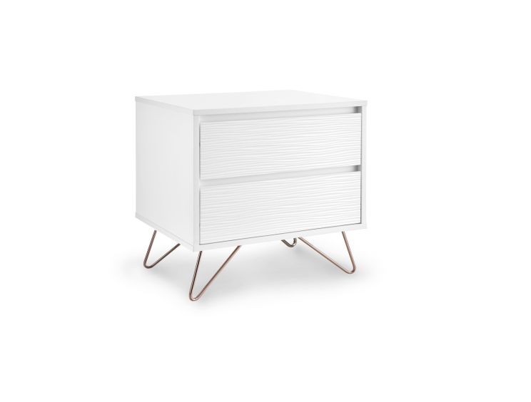 Fusion 2 Drawer Bedside White With Pink Copper Feet