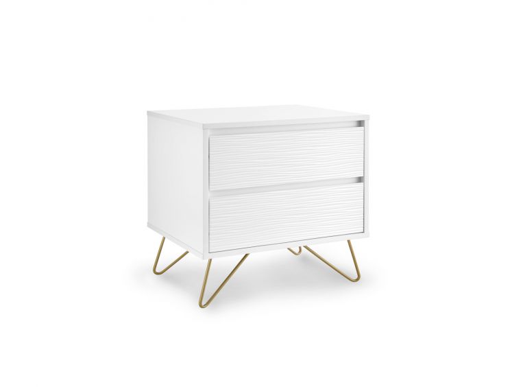 Fusion 2 Drawer Bedside White With Brass Feet