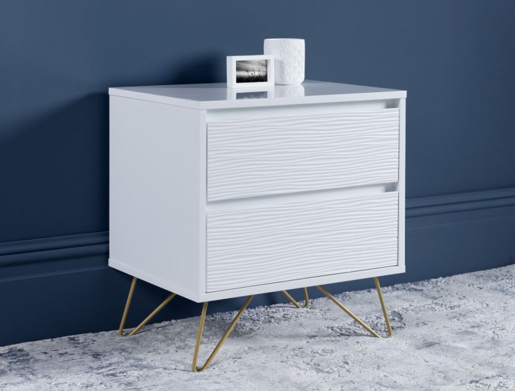 Fusion 2 Drawer Bedside White With Brass Feet