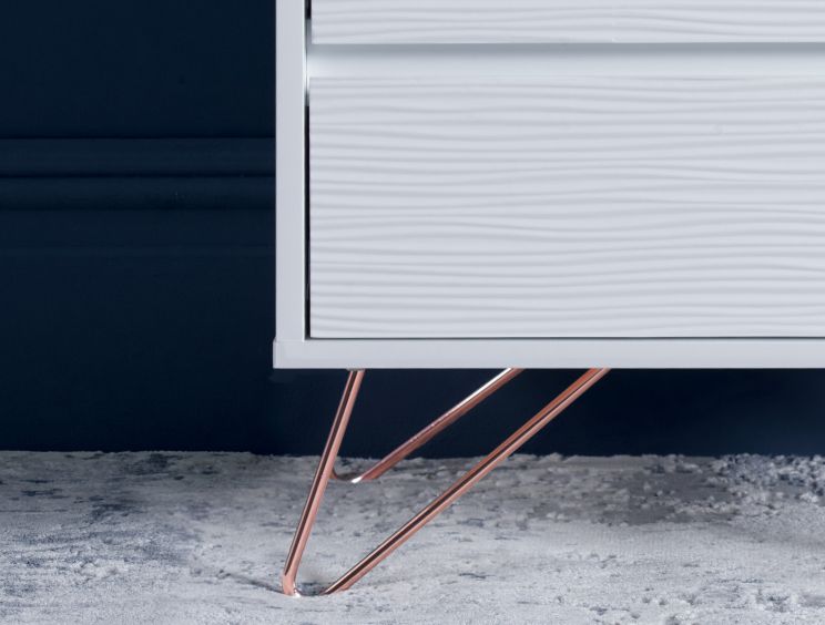 Fusion 2 Drawer Bedside White With Pink Copper Feet