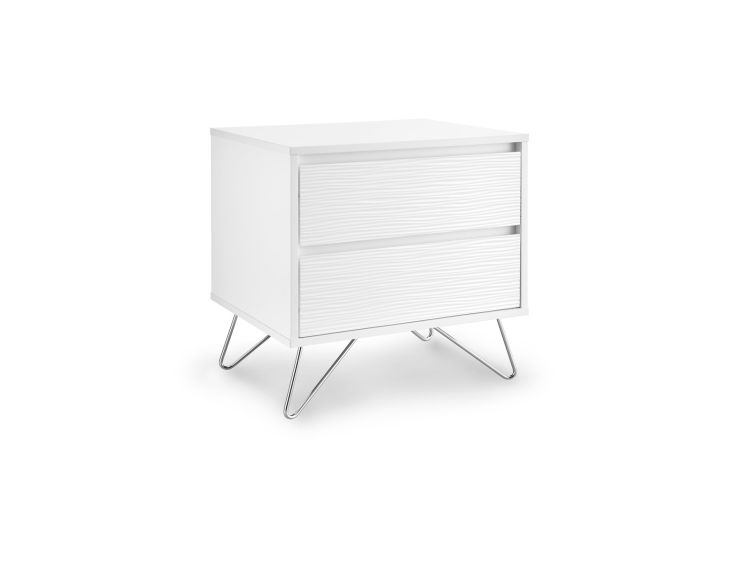 Fusion 2 Drawer Bedside White With Stainless Steel Feet