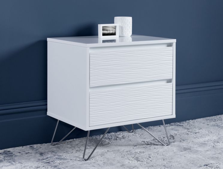 Fusion 2 Drawer Bedside White With Stainless Steel Feet