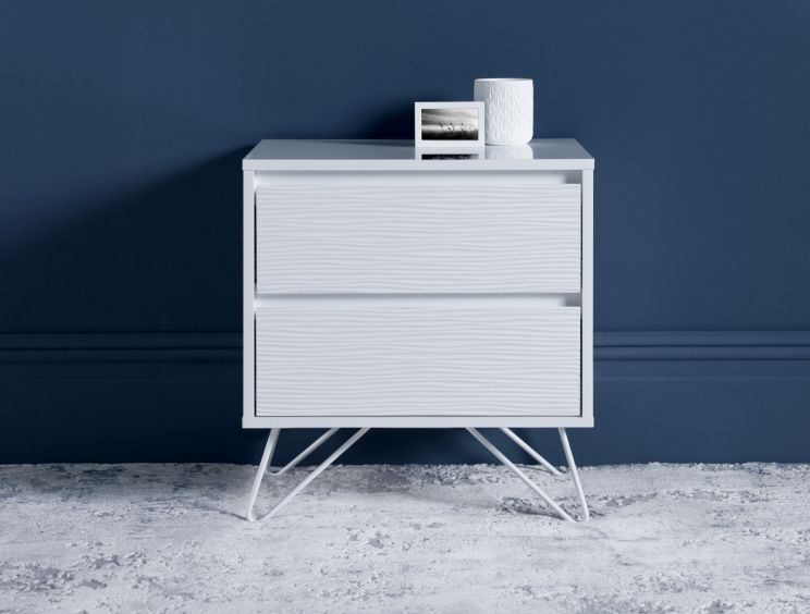 Fusion 2 Drawer White Bedside With White Feet