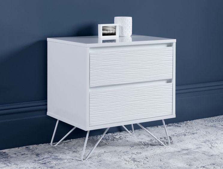 Fusion 2 Drawer Bedside White With White Feet