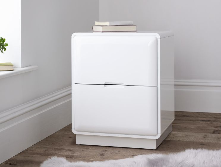 Heron High Gloss 2 Drawer Bedside - White Bedside Only