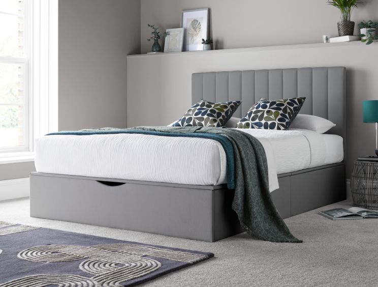 Onelife Light Grey Upholstered Ottoman King Size Bed Frame